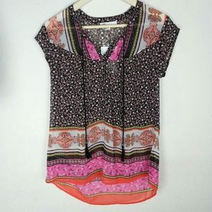 DR2 by Daniel Rainn Twin Print Flounce Back Tunic